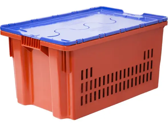 Ящик пластиковый перфорированный с крышкой, 600x400x315 мм, 52 л, красный [602-1 SP]