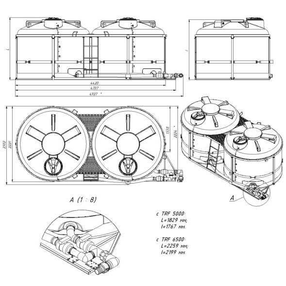 Комплекты полного слива с кранами ПВХ на две емкости TRF