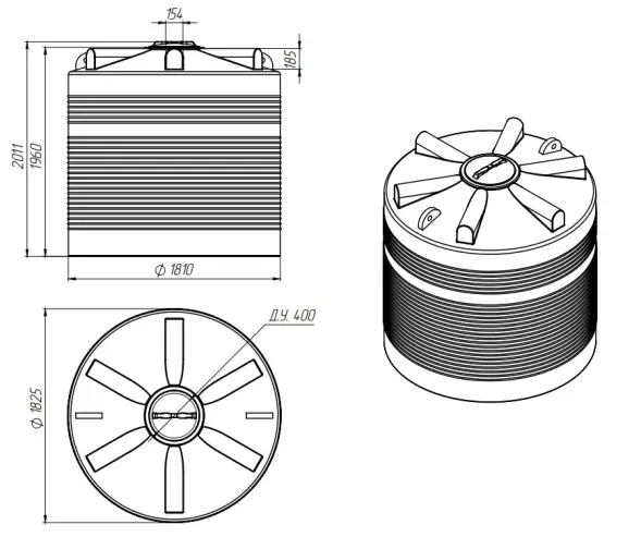 Емкость ЭВЛ 5000л зеленая с откидной крышкой