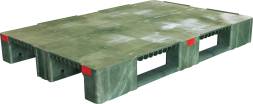 Паллет (поддон) пластиковый усиленный сплошной на 3-х полозьях, 1200х800х150 мм, зеленый [TR 1208-1-1]