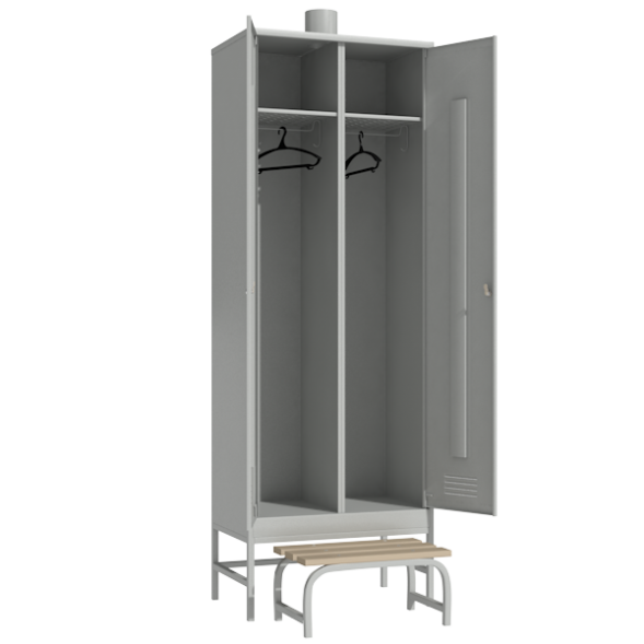 Шкаф для одежды рабочего с принудительной вентиляцией с выдвижной скамьей [12801]