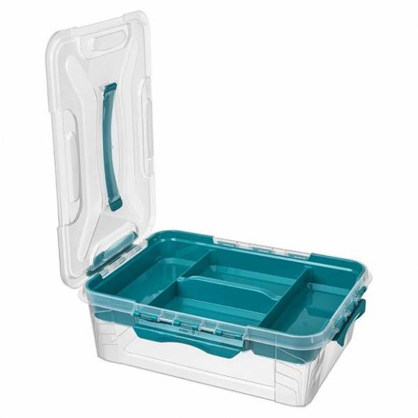 Ящик для хранения универсальный с замками и вставкой-органайзером Grand box, 10л, голубой