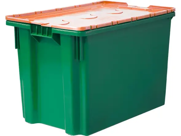Ящик пластиковый сплошной с крышкой, 600x400x415 мм, 75 л, зеленый [605-1 SP ГД]