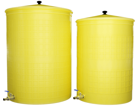 Бочка пластиковая садовая с краном 3/4" из латуни для дождевой воды и полива, 150л, желтый [372]