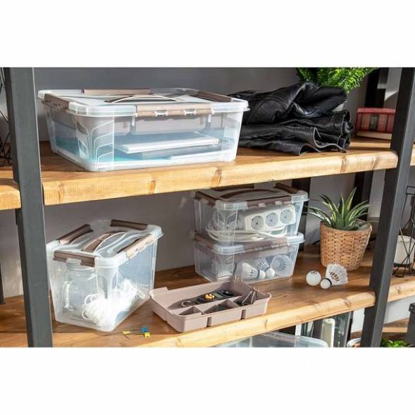 Ящик для хранения универсальный с замками и ручкой Grand Box, 10л, коричневый