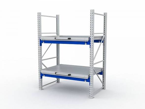 Стеллаж с выкатными платформами ДВК S-HEAVY 1000/1300 (2 яруса хранения)