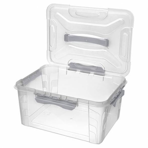 Ящик для хранения универсальный с замками и ручкой Grand box, 15,3л, светло-серый