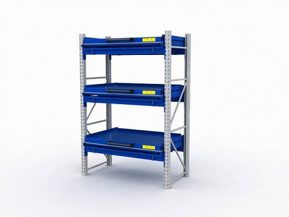 Стеллаж с выкатными платформами ДВК S-HEAVY 1000/1300 (3 яруса хранения)