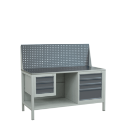 Верстак 1500 с 2 тумбами с ящиками, полкой и экраном [9510]