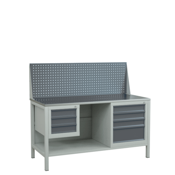 Верстак 1500 с 2 тумбами с ящиками, полкой и экраном [9511]