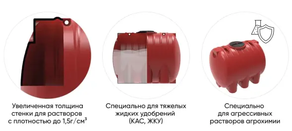 Емкость пластиковая для хранения удобрений (КАС/ЖКУ) ЭКОПРОМ T, 3000 л, красный [107.3004.101.0]