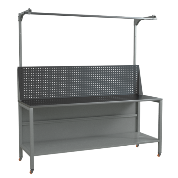 Верстак 2000 с колёсами, одинарным экраном с консолями и полкой [17112]