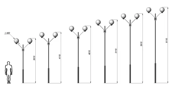 Стальной фонарный столб Т-08-2 со светильниками 5,61 м