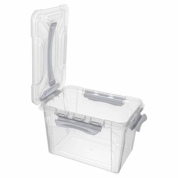 Ящик для хранения универсальный с замками и ручкой Grand box, 6,65л, светло-серый