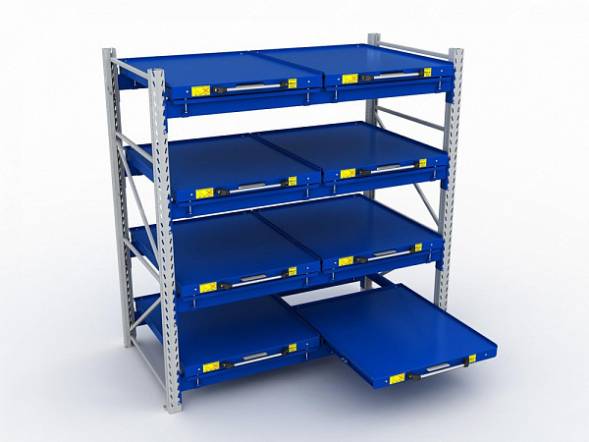 Стеллаж с выкатными платформами ДВК S-HEAVY 500 (4 яруса хранения)