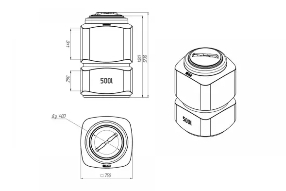 Емкость L 500л под плотность до 1.5 г/см3 синяя