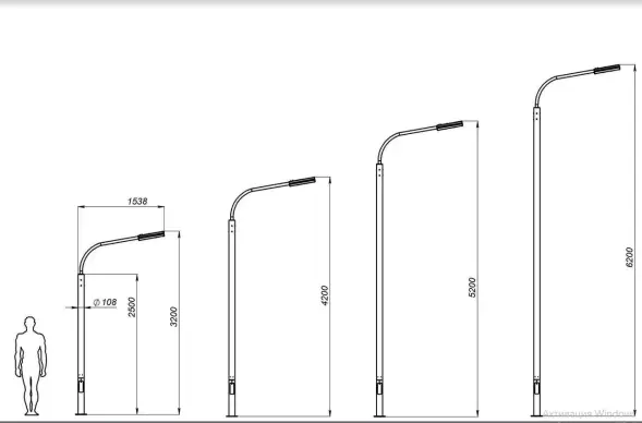 Стальной фонарный столб «Техно-Э» со светильником 5,2 м (160 Вт)