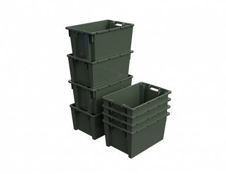 Ящик пластиковый поворотно-вкладываемый с зацепами для пакетов, 600х400х300 мм, зеленый [12.480.70 (KD6430.2)]