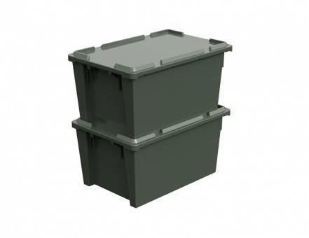 Ящик пластиковый поворотно-вкладываемый с зацепами для пакетов, 600х400х300 мм, зеленый [12.480.70 (KD6430.2)]