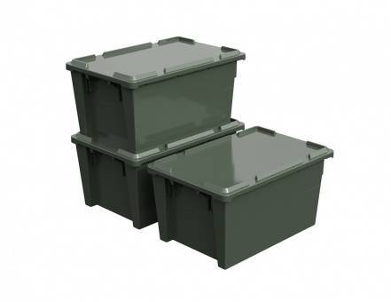 Ящик пластиковый поворотно-вкладываемый с зацепами для пакетов, 600х400х300 мм, зеленый [12.480.70 (KD6430.2)]