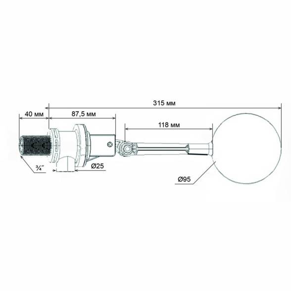 Поплавковый клапан G3/4 пластик шар, L= 315 мм