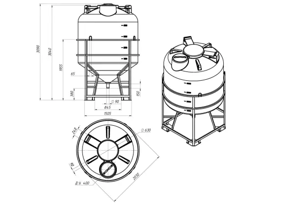 Емкость ЦКТ 5000 л с патрубком 110мм с фланцем под плотность до 1,5 г/см3 белая в обрешетке