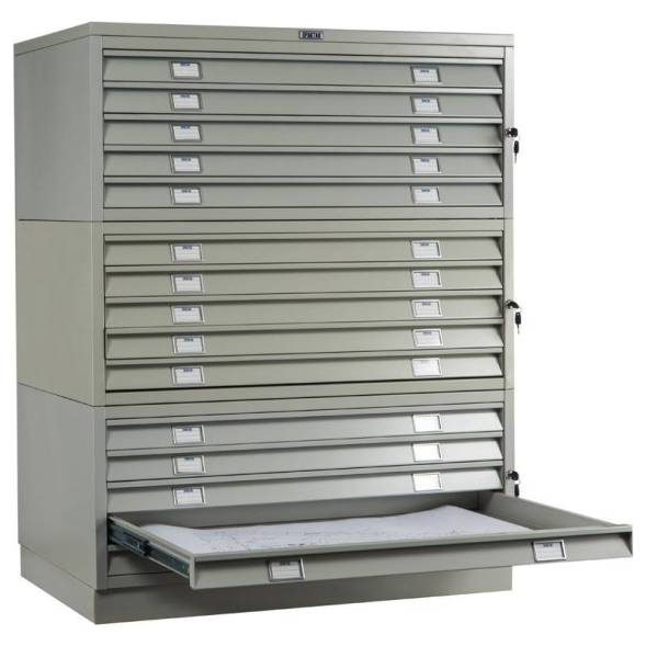 Шкаф металлический картотечный (картотека) для чертежей ПРАКТИК A1-15, А1, 15 ящиков, 1270x1010x691 мм