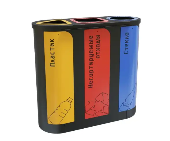 Урна для раздельного сбора мусора ПА043 Черная 9005, с наклейками