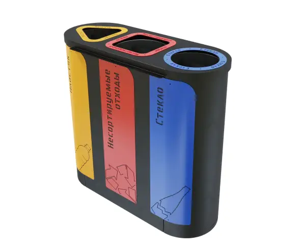 Урна для раздельного сбора мусора ПА043 Черная 9005, с наклейками