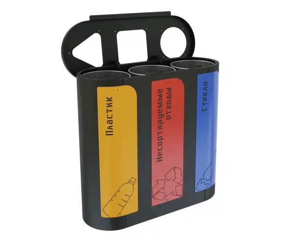 Урна для раздельного сбора мусора ПА043 Черная 9005, с наклейками