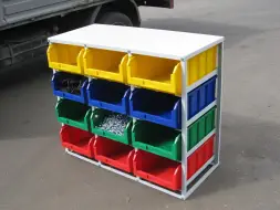 Стеллаж с направляющими Стелла-техник V4-12 стационарный, односторонний, 12 ячеек с ящиками