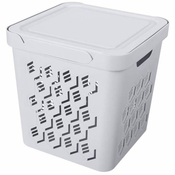 Ящик с крышкой универсальный Deluxe, 286x286x286 мм, 18л, светло-серый