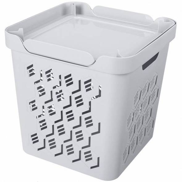 Ящик с крышкой универсальный Deluxe, 286x286x286 мм, 18л, светло-серый