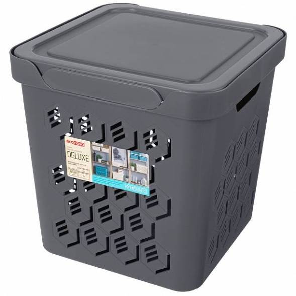 Ящик с крышкой универсальный Deluxe, 286x286x286 мм, 18л, серый