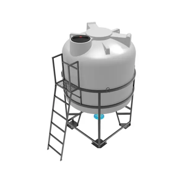 Емкость ЦКТ 5000 л с патрубком 160мм с фланцем белая в обрешетке с лестницей