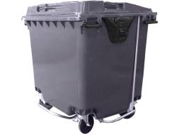 Пластиковый мусорный контейнер на колесах с педальным приводом, 1100л, серый