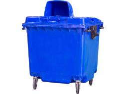 Мусорный контейнер п/э на колёсах с чёрным капюшоном, 1100 л, синий