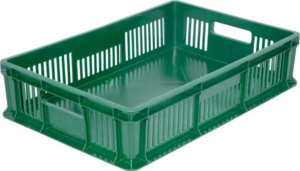Ящик пластиковый перфорированный, 600x400x140 мм, 27 л, зеленый [705.02.01]