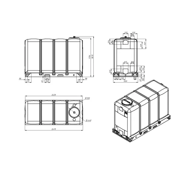 Емкость KR 4000л под плотность до 1.2 г/см3 белая в обрешетке (полный слив)