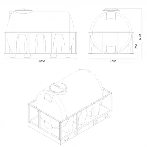 Емкость H 2000л синяя в обрешетке