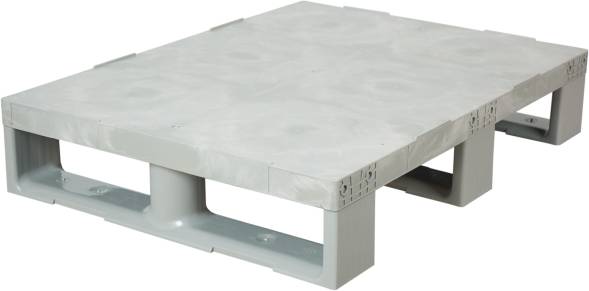 Паллет (поддон) пластиковый сплошной на 3-х полозьях, 800x600х150 мм, серый [800600150-00]