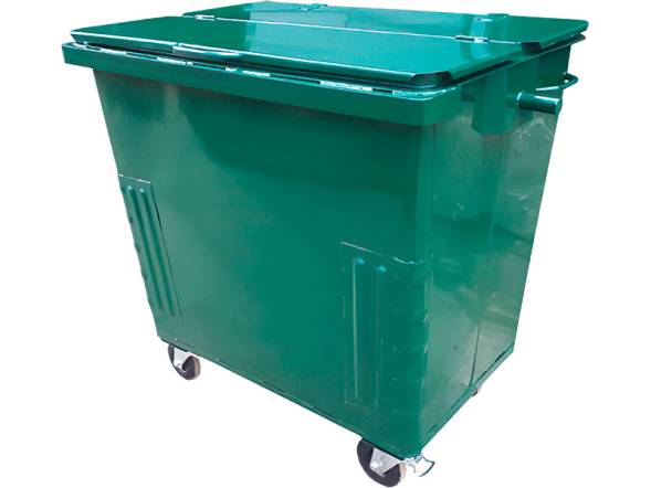 Контейнер для мусора металлический на колесах с крышкой, 800 л (0.8 м³), зеленый [КТБО 0.8-3]