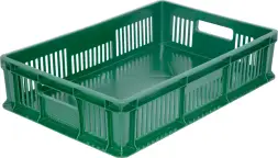 Ящик пластиковый перфорированный, 600×400×140 мм, 27 л, зелёный [705.02.01]