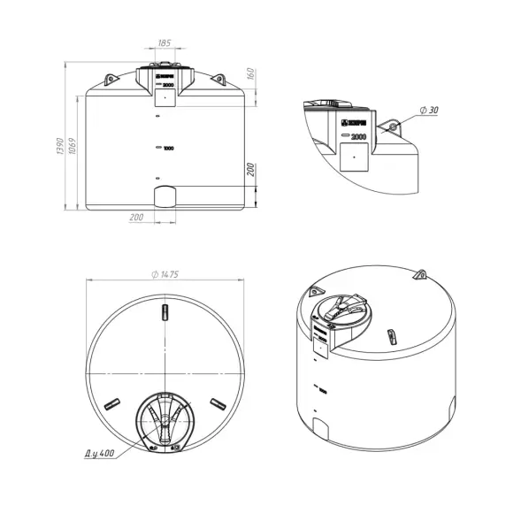 Емкость TOR 2000л под плотность до 1.2 г/см³ синяя