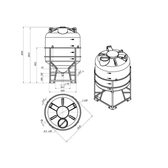 Емкость ЦКТ 5000л с патрубком 90мм белая в обрешетке