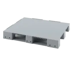 Стеллажный сплошной пластиковый поддон усиленный двумя трубами на трех полозьях 1200х1000 с бортиком