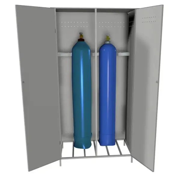 Усиленный шкаф с решетчатым дном для 2х кислородных баллонов 1,2мм 2000x1000x560 мм Светло-серый