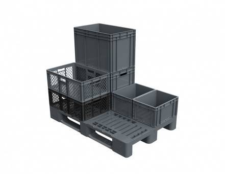 Паллет (поддон) пластиковый перфорированный на 3-х полозьях, 1200х800х160 мм, серый [02.108.91.PE]