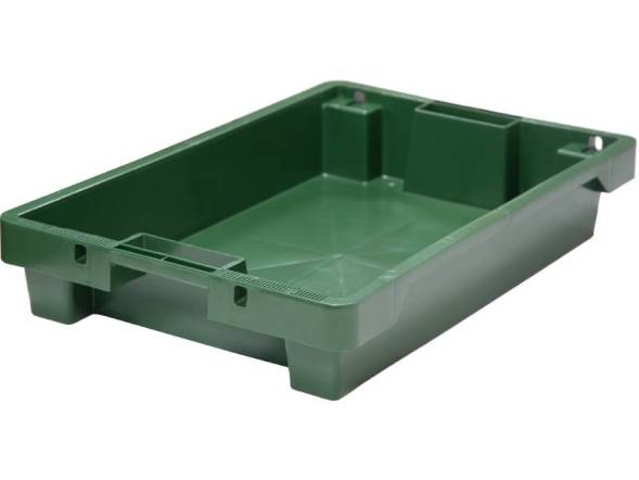 Ящик пластиковый со сплошными стенками и дном, 600х400х100 мм, зеленый [224]