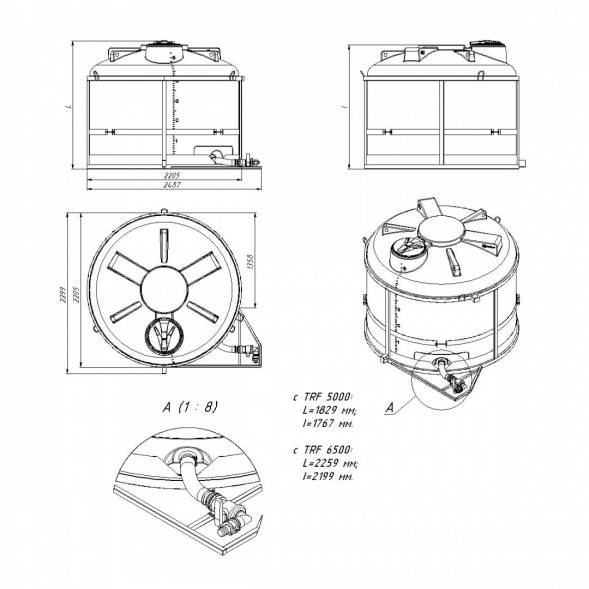 Комплект ПОЛНОГО слива с краном G2 на одну емкость TRF
